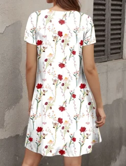 Women's Mini Dress T Shirt Dress Tee Dress A Line Dress Summer Dress Casual Daily Regular Fit Floral Graphic Short Sleeve Crewneck Red Blue Purple Summer Spring