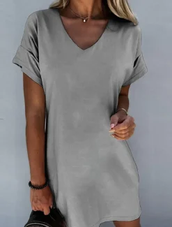 Women's Mini Dress White Dress Shirt Dress T Shirt Dress Tee Dress Summer Dress Active Fashion Modern Outdoor Vacation Daily Loose Fit Plain Short Sleeve V Neck Black White Gray Summer Spring