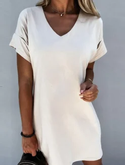 Women's Mini Dress White Dress Shirt Dress T Shirt Dress Tee Dress Summer Dress Active Fashion Modern Outdoor Vacation Daily Loose Fit Plain Short Sleeve V Neck Black White Gray Summer Spring