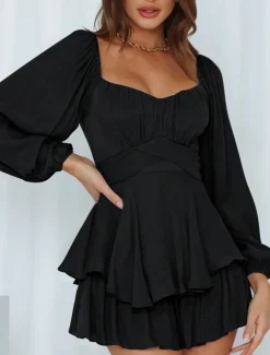 Women's Mini Dress White Dress A Line Dress Stylish Casual Lantern Sleeve Vacation Daily Date Regular Fit Plain Long Sleeve Square Neck Black White Pink Wine Summer Fall