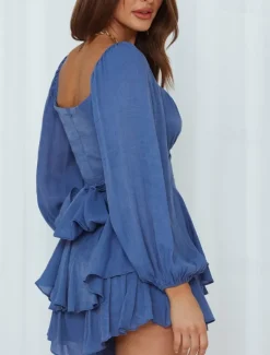 Women's Mini Dress White Dress A Line Dress Stylish Casual Lantern Sleeve Vacation Daily Date Regular Fit Plain Long Sleeve Square Neck Black White Pink Wine Summer Fall