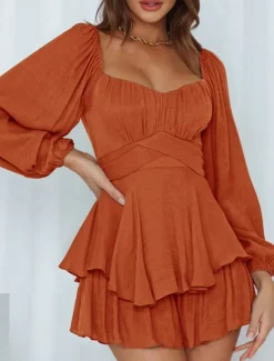 Women's Mini Dress White Dress A Line Dress Stylish Casual Lantern Sleeve Vacation Daily Date Regular Fit Plain Long Sleeve Square Neck Black White Pink Wine Summer Fall