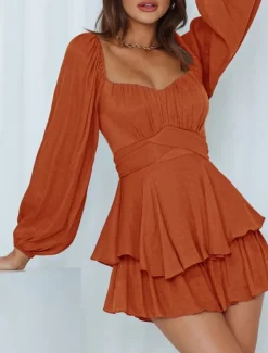 Women's Mini Dress White Dress A Line Dress Stylish Casual Lantern Sleeve Vacation Daily Date Regular Fit Plain Long Sleeve Square Neck Black White Pink Wine Summer Fall