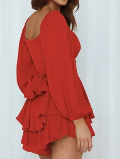 Women's Mini Dress White Dress A Line Dress Stylish Casual Lantern Sleeve Vacation Daily Date Regular Fit Plain Long Sleeve Square Neck Black White Pink Wine Summer Fall