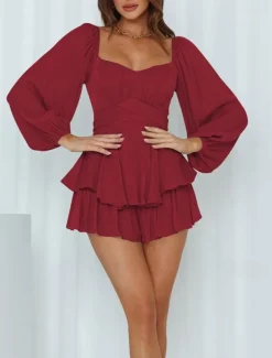 Women's Mini Dress White Dress A Line Dress Stylish Casual Lantern Sleeve Vacation Daily Date Regular Fit Plain Long Sleeve Square Neck Black White Pink Wine Summer Fall