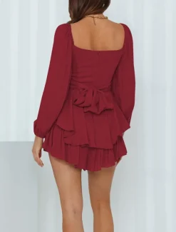 Women's Mini Dress White Dress A Line Dress Stylish Casual Lantern Sleeve Vacation Daily Date Regular Fit Plain Long Sleeve Square Neck Black White Pink Wine Summer Fall