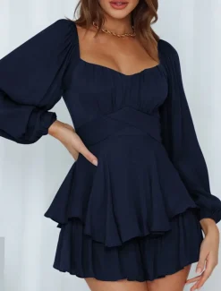 Women's Mini Dress White Dress A Line Dress Stylish Casual Lantern Sleeve Vacation Daily Date Regular Fit Plain Long Sleeve Square Neck Black White Pink Wine Summer Fall