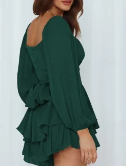 Women's Mini Dress White Dress A Line Dress Stylish Casual Lantern Sleeve Vacation Daily Date Regular Fit Plain Long Sleeve Square Neck Black White Pink Wine Summer Fall