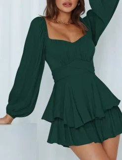 Women's Mini Dress White Dress A Line Dress Stylish Casual Lantern Sleeve Vacation Daily Date Regular Fit Plain Long Sleeve Square Neck Black White Pink Wine Summer Fall