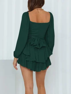 Women's Mini Dress White Dress A Line Dress Stylish Casual Lantern Sleeve Vacation Daily Date Regular Fit Plain Long Sleeve Square Neck Black White Pink Wine Summer Fall