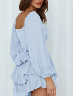 Women's Mini Dress White Dress A Line Dress Stylish Casual Lantern Sleeve Vacation Daily Date Regular Fit Plain Long Sleeve Square Neck Black White Pink Wine Summer Fall