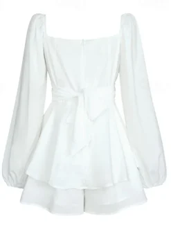 Women's Mini Dress White Dress A Line Dress Stylish Casual Lantern Sleeve Vacation Daily Date Regular Fit Plain Long Sleeve Square Neck Black White Pink Wine Summer Fall