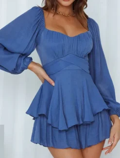 Women's Mini Dress White Dress A Line Dress Stylish Casual Lantern Sleeve Vacation Daily Date Regular Fit Plain Long Sleeve Square Neck Black White Pink Wine Summer Fall