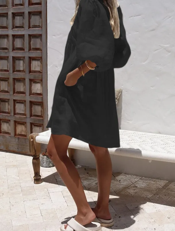 Women's Mini Dress White Dress Cotton Linen Dresses Black Dress Casual Dress Basic Modern Daily Weekend Loose Fit Plain 3/4 Length Sleeve V Neck Black White Rose Red Summer Spring