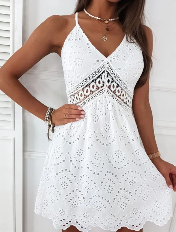 Women's Mini Dress White Dress Graduation Dress White Lace Wedding Dress Boho Dress Fashion Streetwear Modern Outdoor Vacation Street Regular Fit Plain Sleeveless Strap White Summer Spring