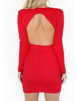 Women's Mini Dress White Dress Graduation Dress Bodycon Fashion Modern Outdoor Birthday Graduation Regular Fit Plain Long Sleeve Deep V Black White Red Summer