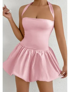 Women's Mini Dress White Dress Graduation Dress Halter Neck Dress Fashion Modern Graduation Date Tea Party Regular Fit Plain Sleeveless Halter Neck Light Pink Black White Red Summer