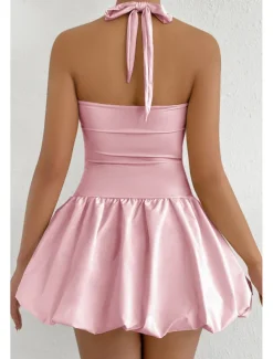 Women's Mini Dress White Dress Graduation Dress Halter Neck Dress Fashion Modern Graduation Date Tea Party Regular Fit Plain Sleeveless Halter Neck Light Pink Black White Red Summer