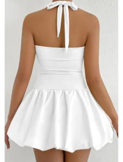 Women's Mini Dress White Dress Graduation Dress Halter Neck Dress Fashion Modern Graduation Date Tea Party Regular Fit Plain Sleeveless Halter Neck Light Pink Black White Red Summer