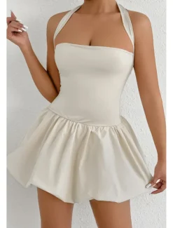 Women's Mini Dress White Dress Graduation Dress Halter Neck Dress Fashion Modern Graduation Date Tea Party Regular Fit Plain Sleeveless Halter Neck Light Pink Black White Red Summer