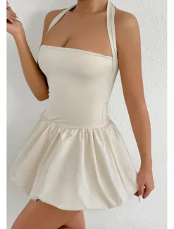 Women's Mini Dress White Dress Graduation Dress Halter Neck Dress Fashion Modern Graduation Date Tea Party Regular Fit Plain Sleeveless Halter Neck Light Pink Black White Red Summer