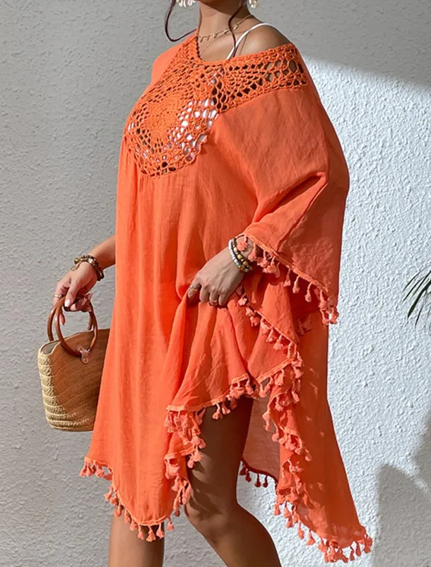 Women's Mini Dress White Dress Lace Dress Shirt Dress Summer Dress Streetwear Basic Casual Vacation Street Holiday Regular Fit 3/4 Length Sleeve Crew Neck Black White Blue Orange Summer