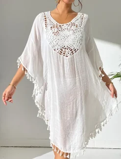 Women's Mini Dress White Dress Lace Dress Shirt Dress Summer Dress Streetwear Basic Casual Vacation Street Holiday Regular Fit 3/4 Length Sleeve Crew Neck Black White Blue Orange Summer