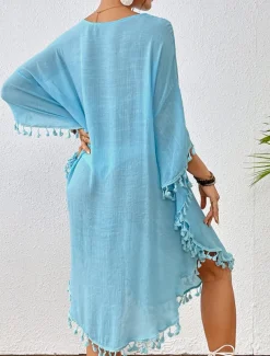 Women's Mini Dress White Dress Lace Dress Shirt Dress Summer Dress Streetwear Basic Casual Vacation Street Holiday Regular Fit 3/4 Length Sleeve Crew Neck Black White Blue Orange Summer