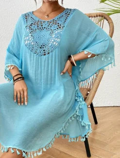 Women's Mini Dress White Dress Lace Dress Shirt Dress Summer Dress Streetwear Basic Casual Vacation Street Holiday Regular Fit 3/4 Length Sleeve Crew Neck Black White Blue Orange Summer