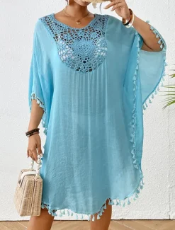 Women's Mini Dress White Dress Lace Dress Shirt Dress Summer Dress Streetwear Basic Casual Vacation Street Holiday Regular Fit 3/4 Length Sleeve Crew Neck Black White Blue Orange Summer