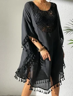 Women's Mini Dress White Dress Lace Dress Shirt Dress Summer Dress Streetwear Basic Casual Vacation Street Holiday Regular Fit 3/4 Length Sleeve Crew Neck Black White Blue Orange Summer