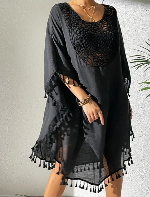 Women's Mini Dress White Dress Lace Dress Shirt Dress Summer Dress Streetwear Basic Casual Vacation Street Holiday Regular Fit 3/4 Length Sleeve Crew Neck Black White Blue Orange Summer