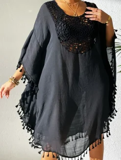 Women's Mini Dress White Dress Lace Dress Shirt Dress Summer Dress Streetwear Basic Casual Vacation Street Holiday Regular Fit 3/4 Length Sleeve Crew Neck Black White Blue Orange Summer