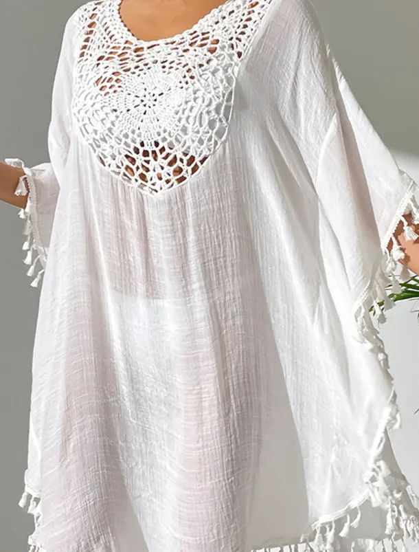 Women's Mini Dress White Dress Lace Dress Shirt Dress Summer Dress Streetwear Basic Casual Vacation Street Holiday Regular Fit 3/4 Length Sleeve Crew Neck Black White Blue Orange Summer