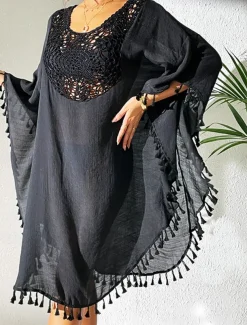 Women's Mini Dress White Dress Lace Dress Shirt Dress Summer Dress Streetwear Basic Casual Vacation Street Holiday Regular Fit 3/4 Length Sleeve Crew Neck Black White Blue Orange Summer