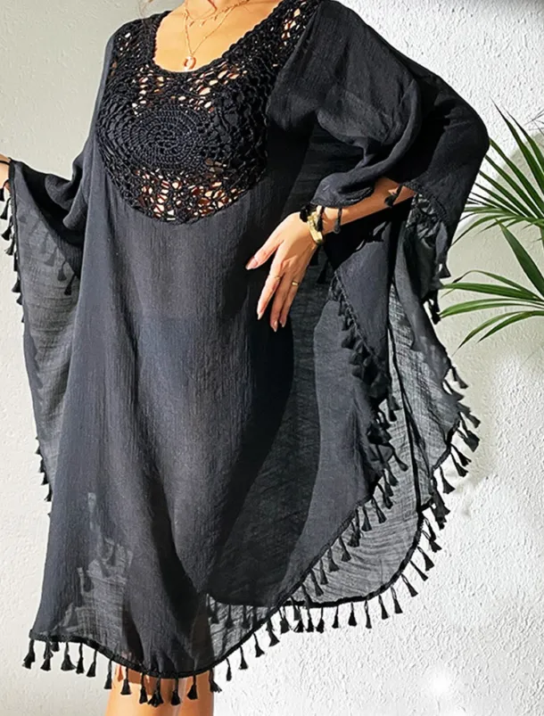 Women's Mini Dress White Dress Lace Dress Shirt Dress Summer Dress Streetwear Basic Casual Vacation Street Holiday Regular Fit 3/4 Length Sleeve Crew Neck Black White Blue Orange Summer