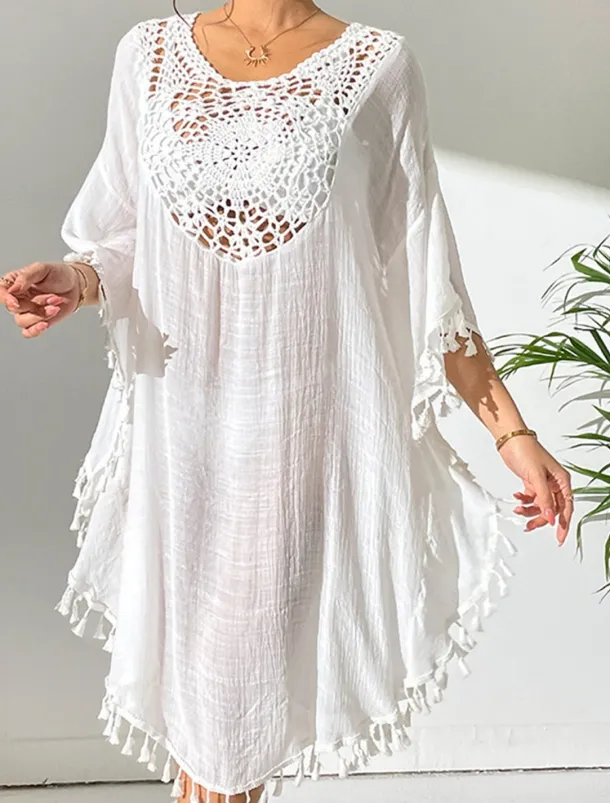 Women's Mini Dress White Dress Lace Dress Shirt Dress Summer Dress Streetwear Basic Casual Vacation Street Holiday Regular Fit 3/4 Length Sleeve Crew Neck Black White Blue Orange Summer