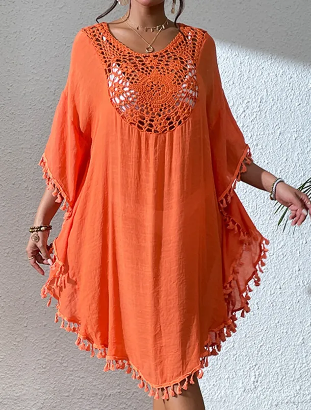 Women's Mini Dress White Dress Lace Dress Shirt Dress Summer Dress Streetwear Basic Casual Vacation Street Holiday Regular Fit 3/4 Length Sleeve Crew Neck Black White Blue Orange Summer