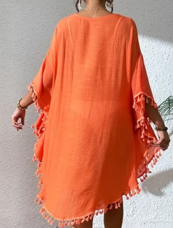 Women's Mini Dress White Dress Lace Dress Shirt Dress Summer Dress Streetwear Basic Casual Vacation Street Holiday Regular Fit 3/4 Length Sleeve Crew Neck Black White Blue Orange Summer