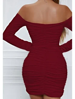 Women's Mini Dress White Dress Graduation Dress Bodycon Fashion Modern Vacation Birthday Graduation Regular Fit Plain Long Sleeve Off Shoulder Black White Wine Red Summer