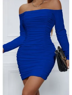 Women's Mini Dress White Dress Graduation Dress Bodycon Fashion Modern Vacation Birthday Graduation Regular Fit Plain Long Sleeve Off Shoulder Black White Wine Red Summer