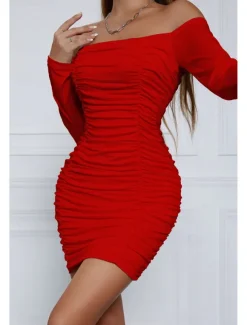 Women's Mini Dress White Dress Graduation Dress Bodycon Fashion Modern Vacation Birthday Graduation Regular Fit Plain Long Sleeve Off Shoulder Black White Wine Red Summer