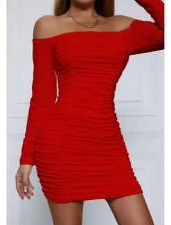 Women's Mini Dress White Dress Graduation Dress Bodycon Fashion Modern Vacation Birthday Graduation Regular Fit Plain Long Sleeve Off Shoulder Black White Wine Red Summer