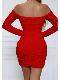 Women's Mini Dress White Dress Graduation Dress Bodycon Fashion Modern Vacation Birthday Graduation Regular Fit Plain Long Sleeve Off Shoulder Black White Wine Red Summer