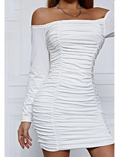 Women's Mini Dress White Dress Graduation Dress Bodycon Fashion Modern Vacation Birthday Graduation Regular Fit Plain Long Sleeve Off Shoulder Black White Wine Red Summer