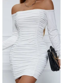 Women's Mini Dress White Dress Graduation Dress Bodycon Fashion Modern Vacation Birthday Graduation Regular Fit Plain Long Sleeve Off Shoulder Black White Wine Red Summer