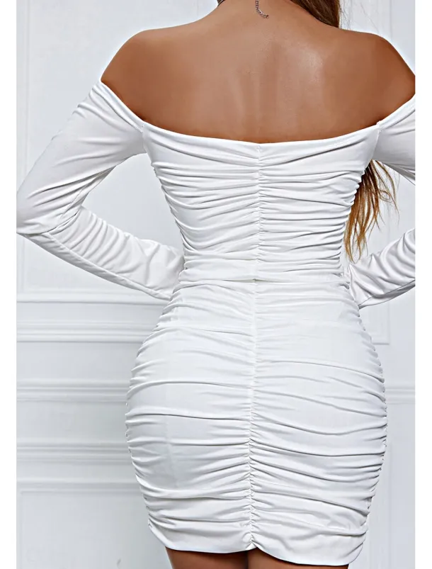 Women's Mini Dress White Dress Graduation Dress Bodycon Fashion Modern Vacation Birthday Graduation Regular Fit Plain Long Sleeve Off Shoulder Black White Wine Red Summer