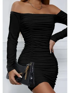 Women's Mini Dress White Dress Graduation Dress Bodycon Fashion Modern Vacation Birthday Graduation Regular Fit Plain Long Sleeve Off Shoulder Black White Wine Red Summer