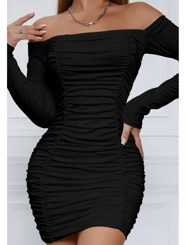 Women's Mini Dress White Dress Graduation Dress Bodycon Fashion Modern Vacation Birthday Graduation Regular Fit Plain Long Sleeve Off Shoulder Black White Wine Red Summer