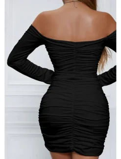 Women's Mini Dress White Dress Graduation Dress Bodycon Fashion Modern Vacation Birthday Graduation Regular Fit Plain Long Sleeve Off Shoulder Black White Wine Red Summer